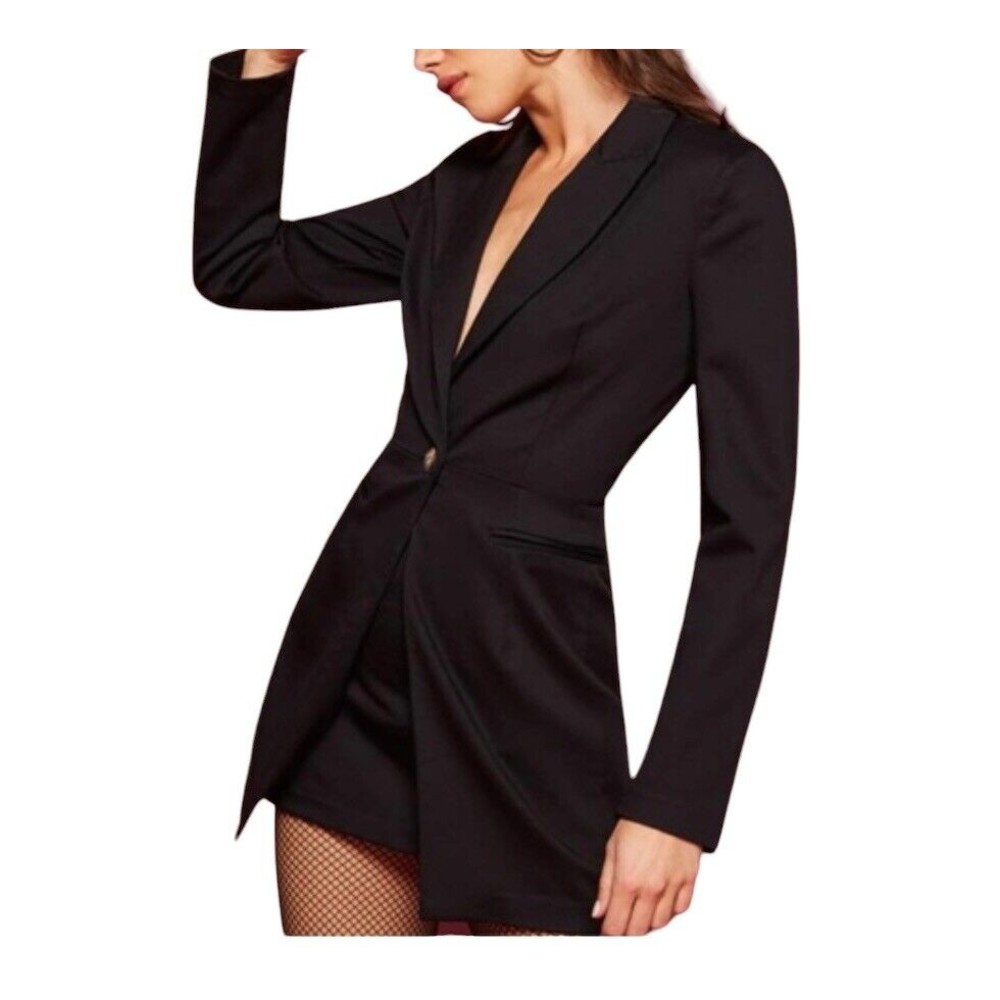 Reformation Barton Blazer Dress Black Deep V Y2K Retro Pockets